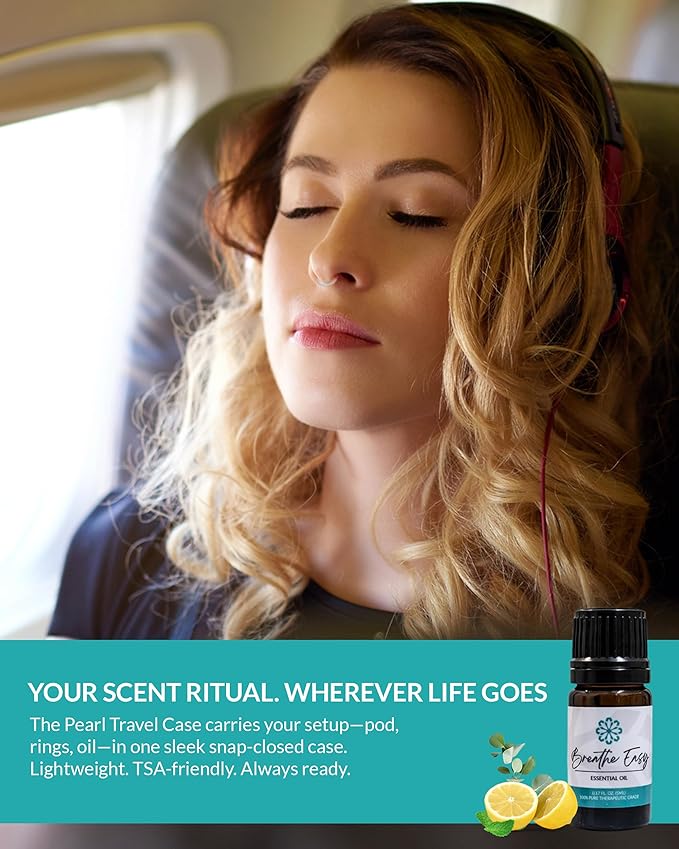Essence Pearl Travel Case - Wearable Aromatherapy Kit with Nasal Diffuser Rings, Soaking Bay, and 5mL Essential Oil – Portable Wellness Gift Set for On‑The‑Go Self Care