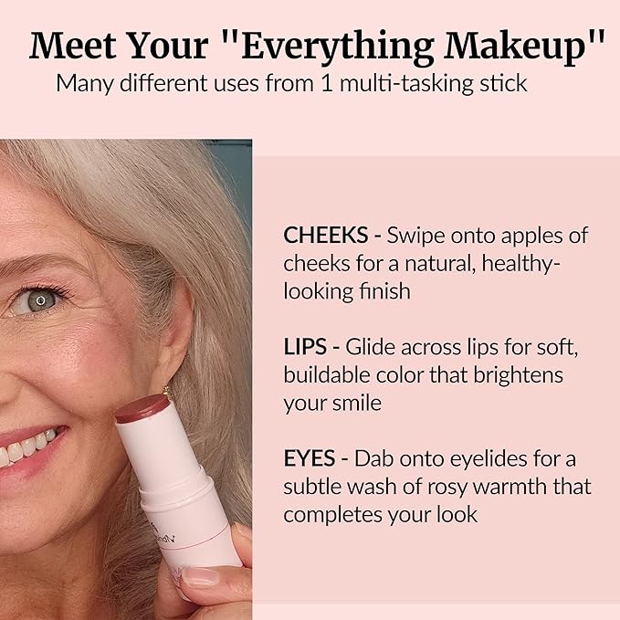 Vibriance Cream Blush Stick - All-in-One Blush, Lipstick, Contour for Mature Skin - Cheek Tint Creme Rouge - Makeup Simplified in Radiance