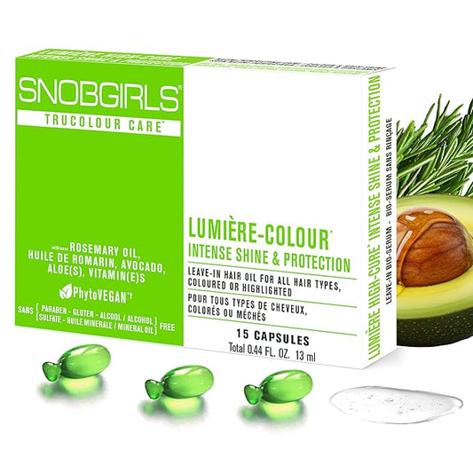 SNOB GIRLS Shine & Color Defense Hair Oil Capsules LUMIERE COLOUR. TruColour Care, Color Protection. Vegan Leave-In Serum for Gloss & Frizz Control. With Rosemary, Hyaluronic Acid & Biotin 15 Ct