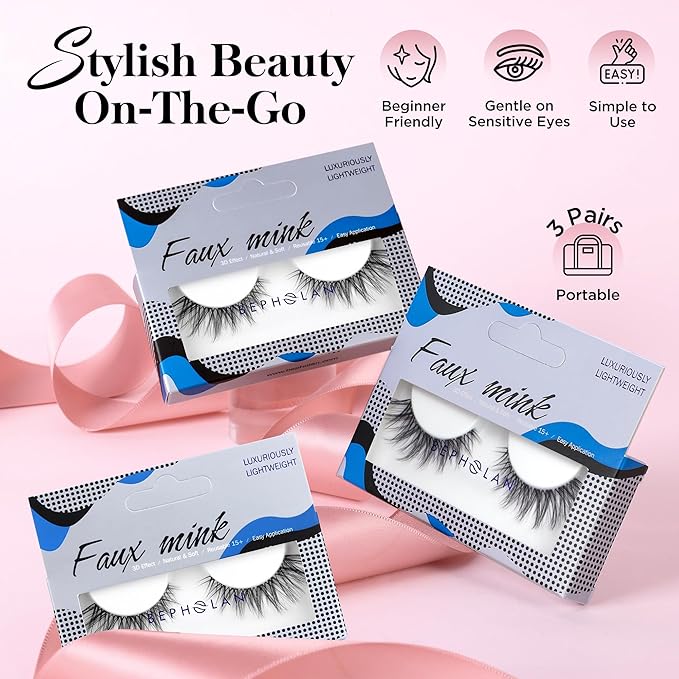 BEPHOLAN False Eyelashes 6-16mm Wispy Eyelashes Natural Look 100% Handmade Fake Lashes Lightweight Short Lashes with Soft Clear Band 3 Pairs Pack(CJ201)