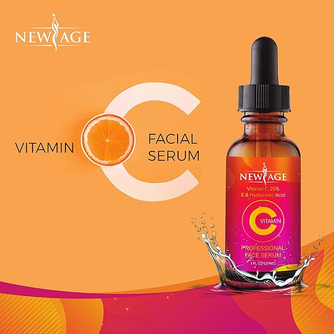 (2-PACK) Vitamin C Serum with Hyaluronic Acid for Face and Eyes - Natural Anti Aging Eye Serum - Facial Serum Fades Age Spots and Sun Damage - By New Age