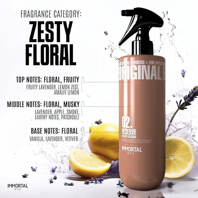 Immortal NYC Reserve 02, After Shave Spray Premier Men's Cologne, 17 oz - Exclusive Barbers - Softens Skin - Refreshes/disinfects and Relieves Face and Skin - Moisturizing Formula After Shaving