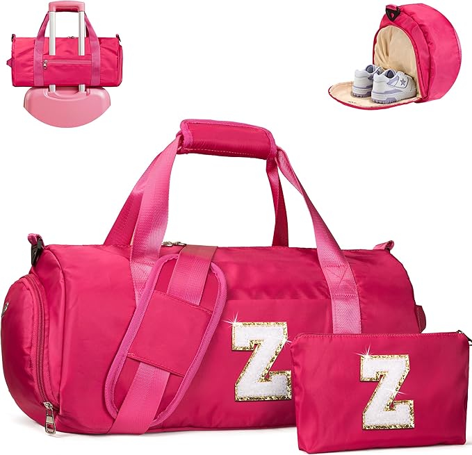 Tween Girl Trendy Stuff, Girls Travel Duffel Bag, Kids Initial Overnight Bags with Shoe Compartment, Customized Sport Gym Weekender Bag with Makeup Pouch, Gifts for Teens (Letter Z)