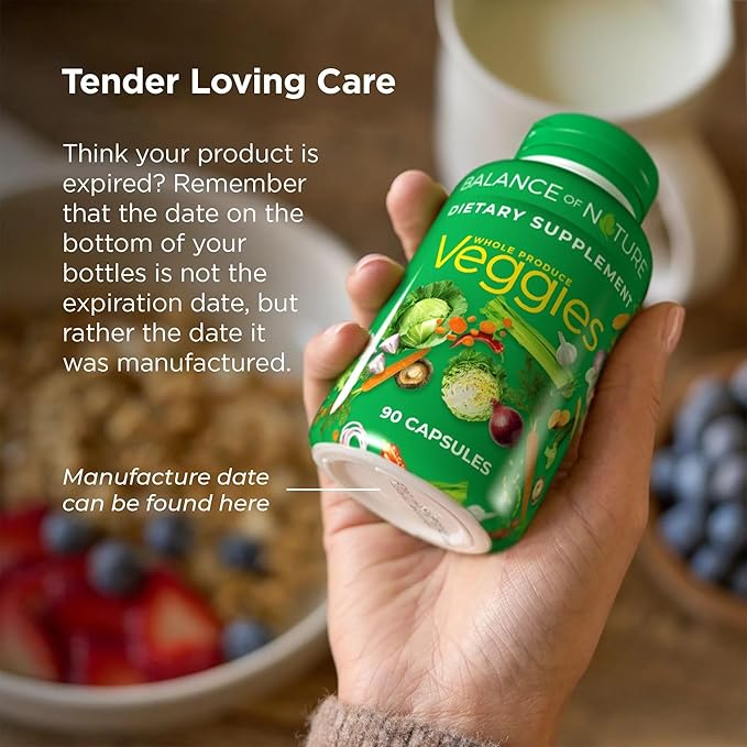 Balance of Nature Fruits and Veggies Supplements - Whole Fruit and Vegetable Ingredients for Women, Men, and Kids - 90 Fruit Capsules, 90 Veggie Capsules - 1 Set