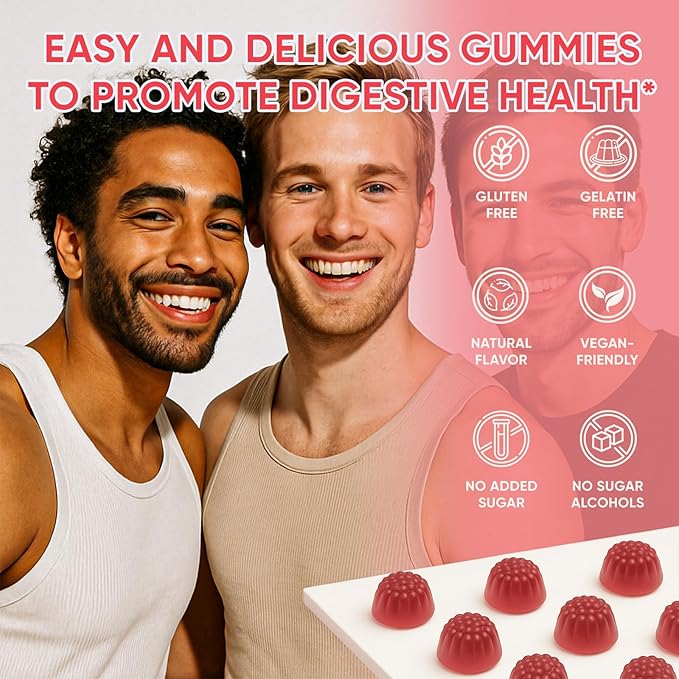 Clean Prebiotic Fiber Gummy, Clean Fiber Gummies for Men, Men Prebiotic Supplement for Digestive Gut Health, Non-GMO, 60 Gummies / 4g Fibers Per Serving