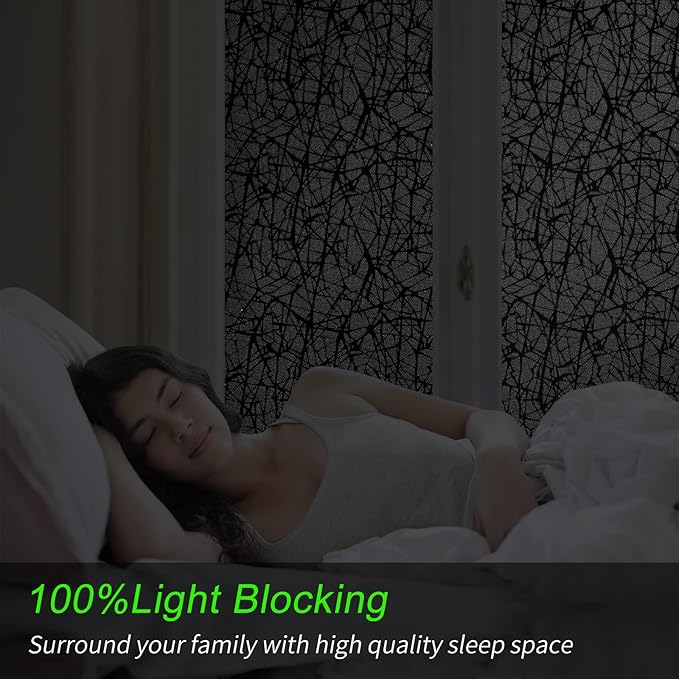 QHY Sunshine Total Blackout Window Film Privacy， Frosted Glass Window Film，Black Window Tint， No Glue， Detachable, no Marks, Suitable for Repeated use (Black, 35.4 in X 157.4 in)