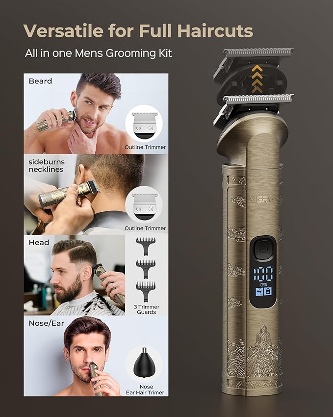 Hair Clippers & Trimmers Set for Men Professional, Waterproof Electric Razor Foil Shaver for Men Face Beard, Cordless for Hair Cutting, 4-Speed Setting, LED Battery Display, Barber or Home Use