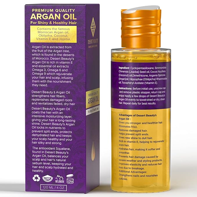 Argan Oil, 4 oz, Hair Oil Treatment for Dry Damaged Hair, Leave-in Conditioner, Hydrating, Strengthens, Natural, Cruelty Free