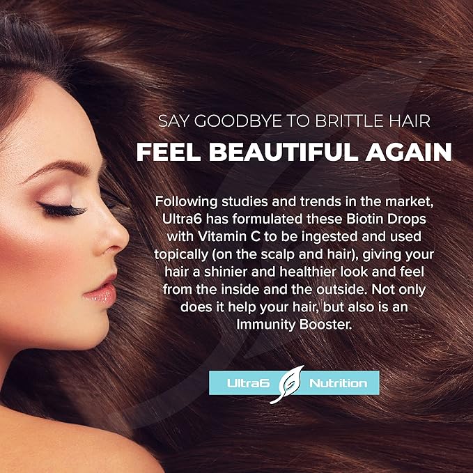 Ultra6 Nutrition Liquid Biotin with Hair Vitamins - Vitamin C, E, B6 & Organic Coconut Oil - Liquid Biotin for Hair, Skin, Nails and Immunity Support