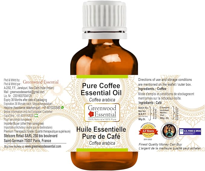 Greenwood Essential Pure Coffee Essential Oil (Coffea Arabica) 15ml (0.50 oz)