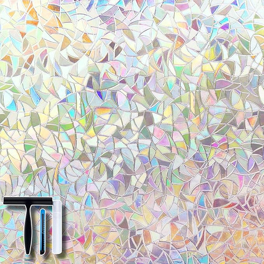 Volcanics Window Privacy Film with Installation Tools, Static Window Clings Vinyl 3D Decals Stickers Rainbow Window Film for Glass Door Home Heat Control Anti UV 11.8 x 78.7 Inches