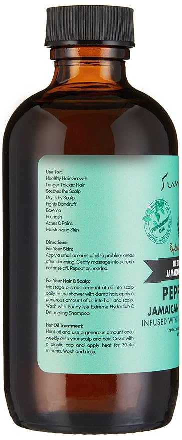 Sunny Isle Jamaican Black Castor Oil with Peppermint 4oz | Promotes Longer, Thicker, Hair | Soothes Dry Itchy Scalp | Moisturizes Skin & Helps with Eczema, Psoriasis and Muscle Aches