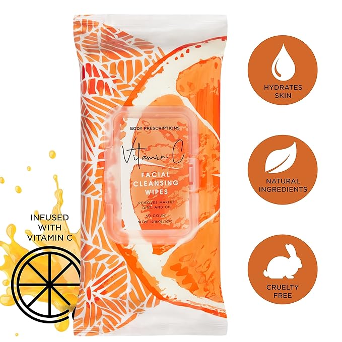 Body Prescription Makeup Cleansing Wipes - Gentle and Effective Face Wipes, 1 Count (Pack of 2), Vitamin C