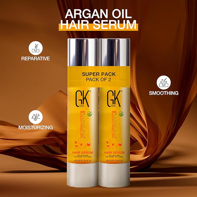 GK HAIR Oil For Curly hair- Organic Argan Oil for Dry, Damaged Hair - Frizz Control Serum Upto 72 hours - Best For repair, Shine & Smoothening Pack of 2 (3.4 Oz)