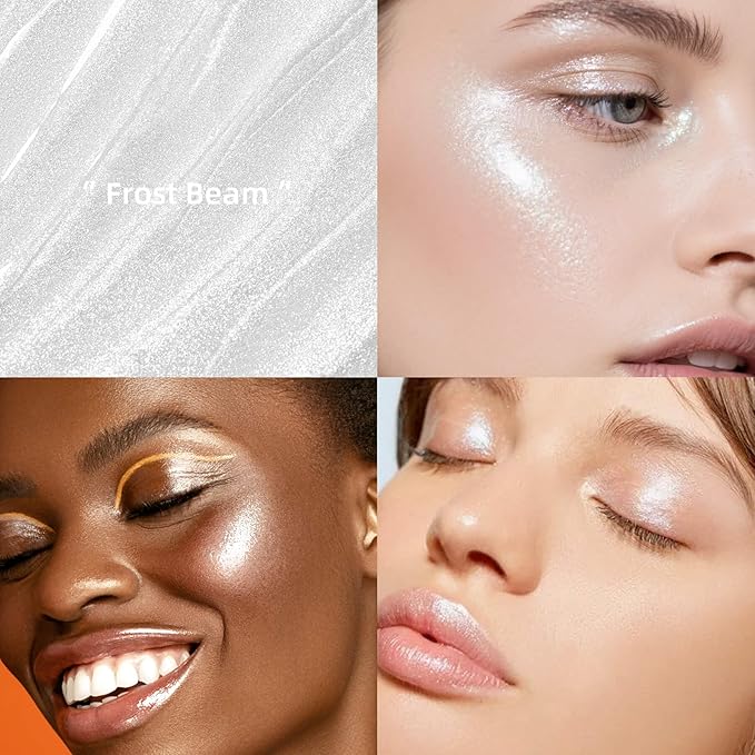 Silver White Shimmer Stick for Eyes, Lips, Face and Body Cream Highlight Eyeshadow, Multi-Use Diamond Like Shine, Moisturizing Formula Sheer Finish (Frost Beam)