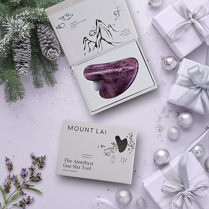 Mount Lai Amethyst Gua Sha Facial Tool – The Stone of Inner Clarity – 100% Genuine Amethyst Stone Face Sculpting Tool for Lymphatic Drainage, Puffiness Reduction & Confident Radiance