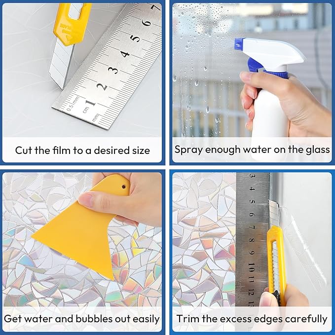 rabbitgoo Window Tint Kit, Window Privacy Film Installation Tint Tools, 3 Pieces Easy to Apply Frosted Glass Stained Glass Privacy Film Application Kit Include Squeegee, Utility Knife, Spray Bottle