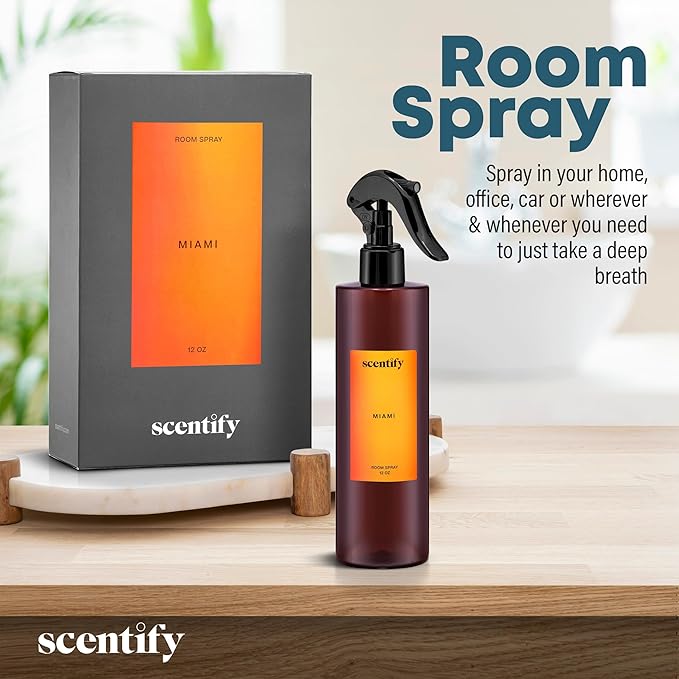 Scentify Miami Odor Neutralizing Room Spray – Luxury Cashmere, Floral & Musky Wood Fragrance, Instant Odor Eliminator for Home, Office & Car – 12 oz