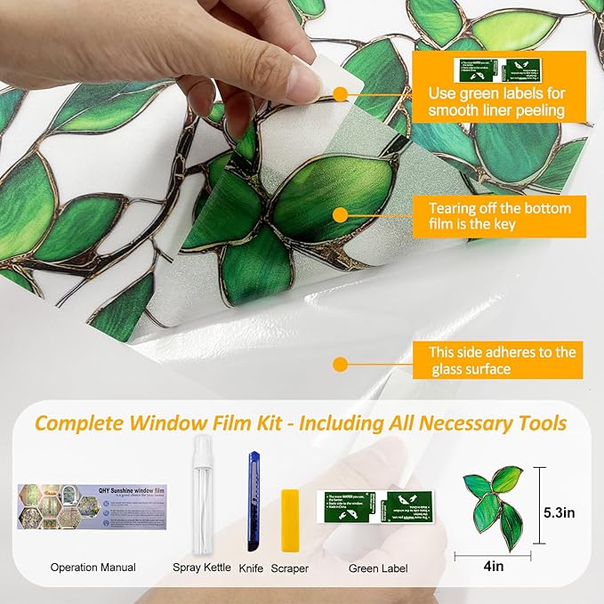 Window Privacy Film Stained Glass Window Film Frosted Window Film Window clings Non-Adhesive Reusable Decorative for Home Removable (Green Frosted, 17.5 X 78.7 in)