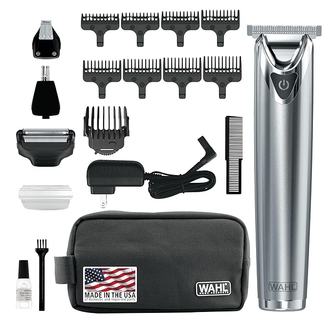 Wahl USA Stainless Steel Lithium Ion 2.0+ Beard Trimmer for Men - Electric Shaver & Nose Ear Trimmer - Rechargeable All in One Men's Grooming Kit - Model 9864SS