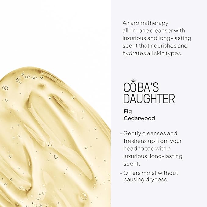 COBA'S DAUGHTER | 3in1 Bubble Bath, Body Wash & Hand Wash for Men and Women | Nourishing Fig & Cedarwood Scent Liquid Soap with Inulin & Seaweed Extract | Cleanses, Softens & Conditions Skin (16.9oz)