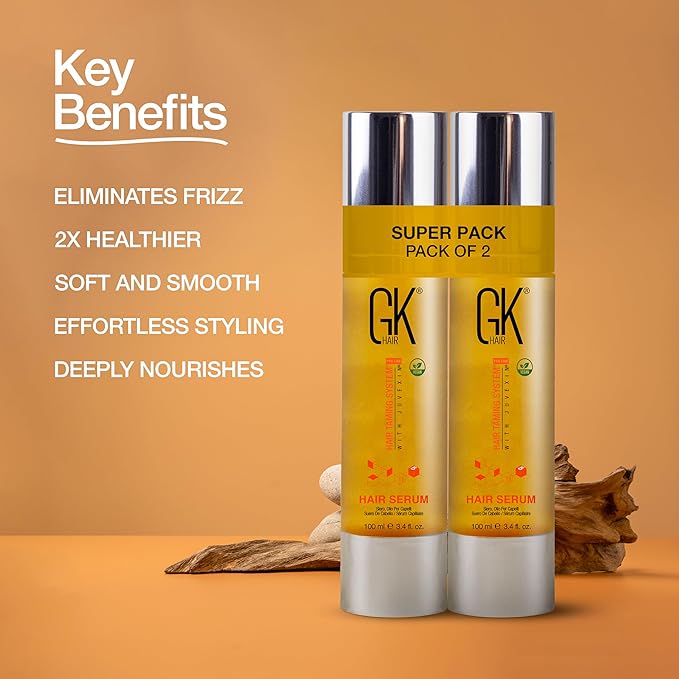 GK HAIR Oil For Curly hair- Organic Argan Oil for Dry, Damaged Hair - Frizz Control Serum Upto 72 hours - Best For repair, Shine & Smoothening Pack of 2 (3.4 Oz)