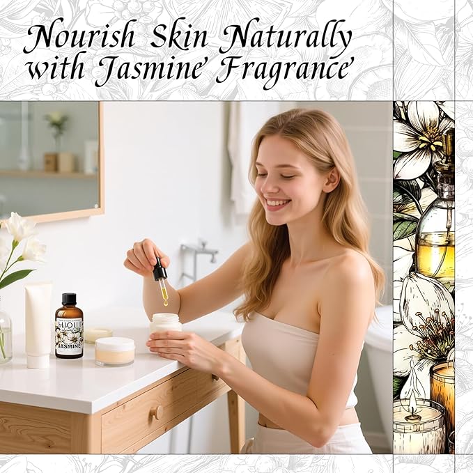 HIQILI Jasmine Fragrance Oil for Aromatherapy Diffuser, Floral Scent for Candle, Perfume Making, Skin Care, Laundry Essential Oil - 1 Fl Oz