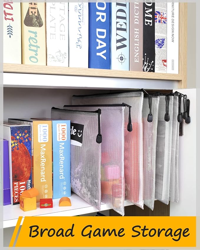 SUNEE Plastic Mesh Zipper Pouch 7.8x10.8 in (Black, 18 Packs),Extra Large Water-Resistant Zip Bag for School Office Supplies, Puzzles & Games Organizing Storage