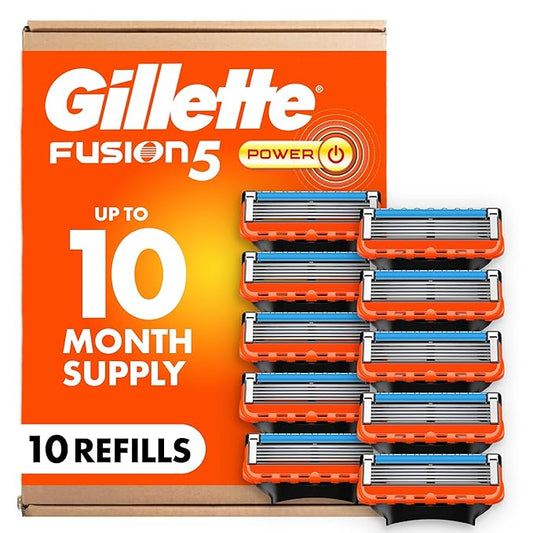 Gillette Fusion5 Power Razor Refills for Men, 10 Razor Cartridges, Larger Lubrication Strip, Precision Trimmer, 5-Blade Razor Blades for Close Shave