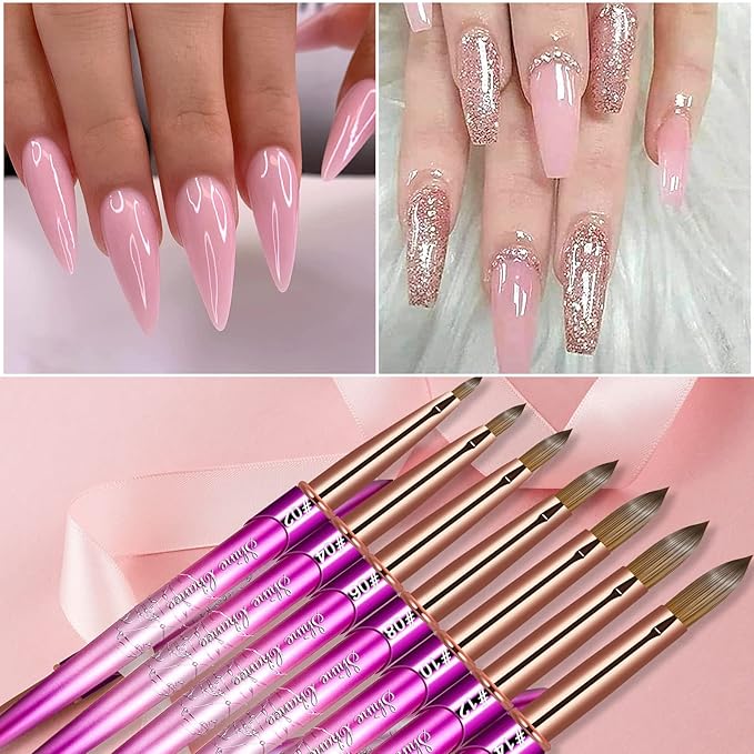 Acrylic Nail Brush Size 14, 100% Real Kolinsky Art Nail Brush for Acrylic Powder Application, Handmade Women Manicure Nail Extension Tool for Professional DIY Home Salon and Beginners