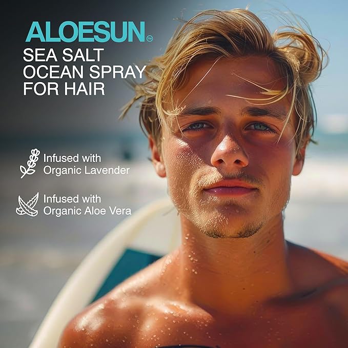 ALOESUN Organic Sea Salt Hair Spray - Texture & Volume Hairspray for Men & Women with Aloe Vera & Lavender - Styling Texturizing Volumizing Products for Wavy Curly & Fine Hair - Travel Size Bottle