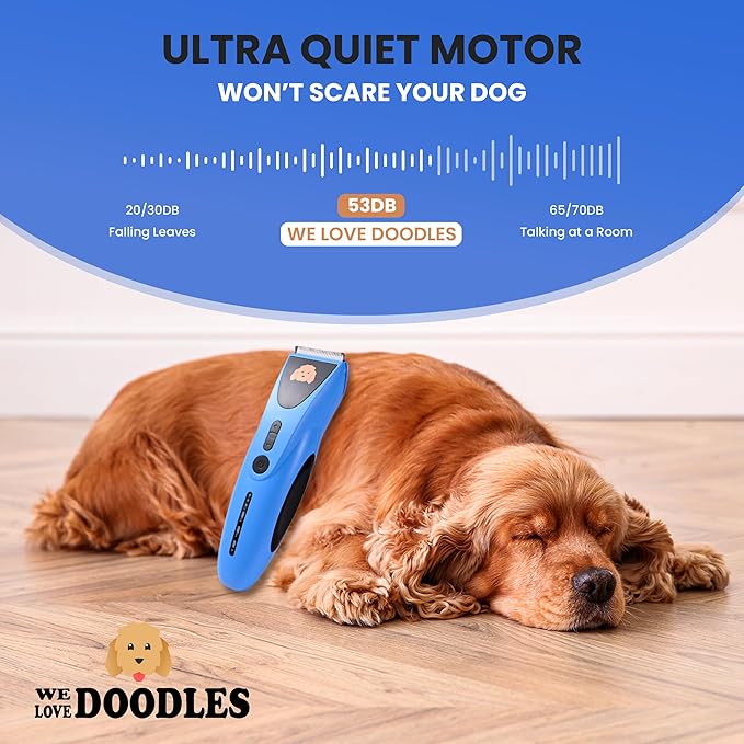 We Love Doodles Dog Clippers for Thick Coats - Powerful and Ultra Quiet Dog Trimmer for Grooming, Cordless Hair Trimmer, 8 Detachable Blades Pet Clippers, Easy to Use Clippers