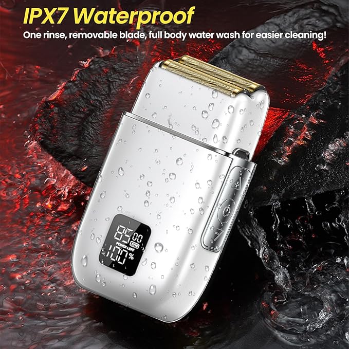 Electric Foil Shavers for Men, 3 Speed Electric Razor for Men, High Speed Dual Floating Blades, IPX7 Waterproof Wet & Dry, LED Display, USB Type C Charging, Foil Razor for Face/Beard/Head (Silver)