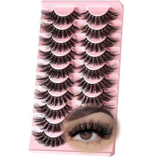 FARRED Cat Eye Lashes Fluffy False Eyelashes Strips 10 Pairs Fake Eyelashes Natural Look Short Natural Lashes Cateye Lash Wispy Volume Eyelash Faux Mink Strip Lashes Pack for Daily Makeup