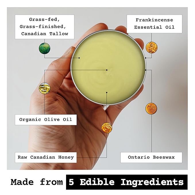 The Tallowed Truth F-Balm Tallow – Grass-fed, Grass-finished Tallow – 5 Ingredients Only – Canadian-made All Purpose Tallow Balm – Made in Canada – Tallow for Face & Body (2 oz (2-Pack), Original)