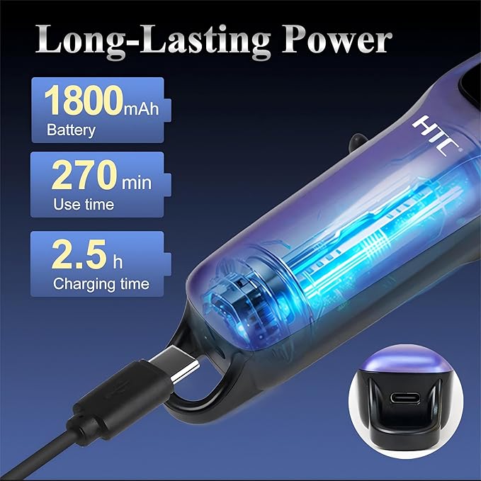 HTC Professional Hair Clippers – Stylish, 1800mAh Battery Rechargeable, and Precision Trimming with Superior Blade-Sharpness for Salon-Grade Grooming