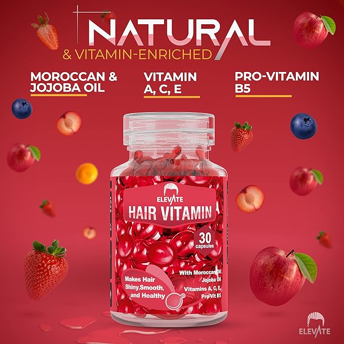 Elevate Hair Treatment Serum Oil Capsules - Conditioning Repair & Moisturizing Formula with Argan Jojoba Oils Vitamins A C E Pro Vitamin B5 Healthier Smooth Silky Thicker for Softness (2 Bottles)