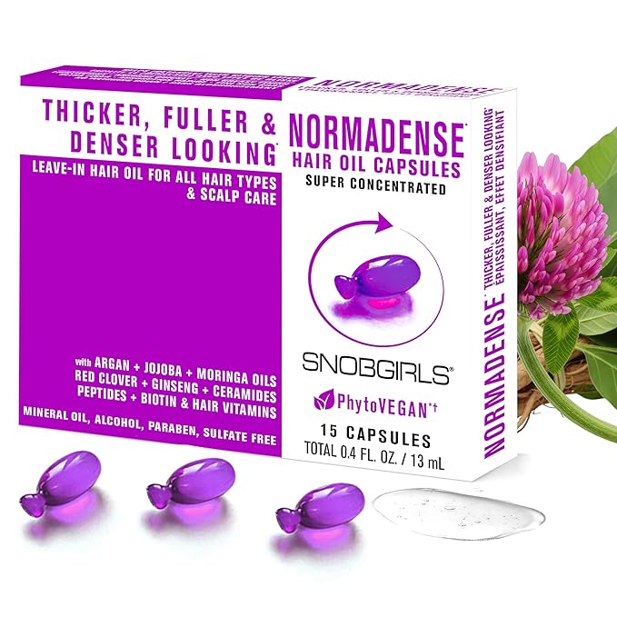 Thickening Hair Oil Capsules – Leave-In Serum for Normal to Thin-Looking Hair w/ Biotin, Niacinamide & Ceramides | Mineral Oil, Sulfate and Paraben Free, Vegan | Fuller-Looking, Denser Hair | 15Ct