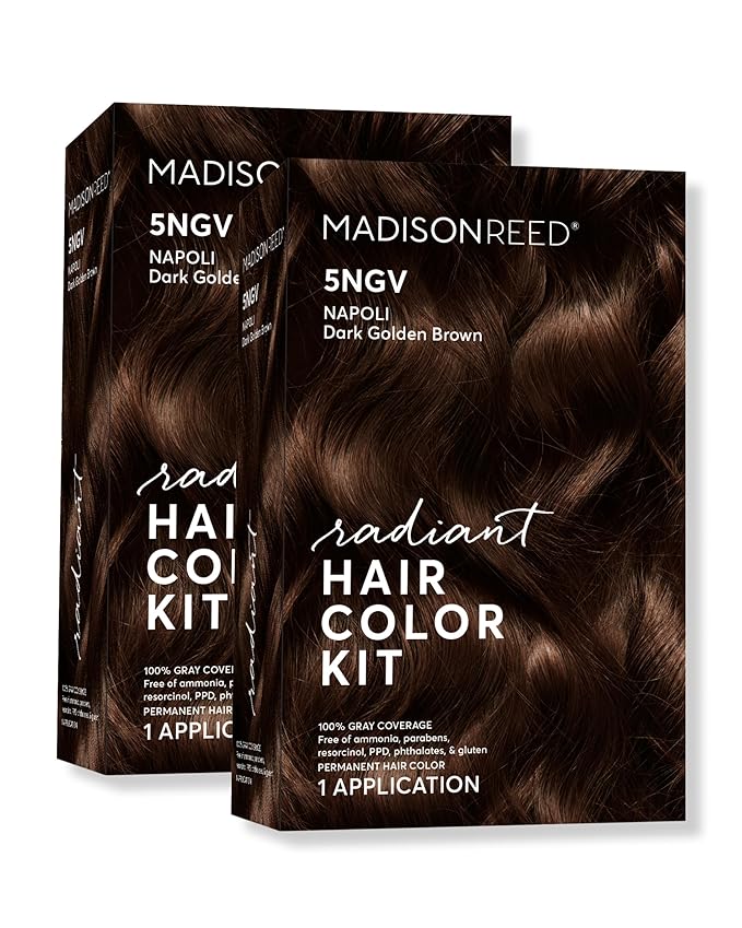 Madison Reed Radiant Hair Color Kit | 5NGV Dark Golden Brown with Warm Tones (Napoli Brown) for 100% Gray Hair Coverage | Dimensional Permanent Hair Dye | PPD-Free & Ammonia-Free | 2 Pack