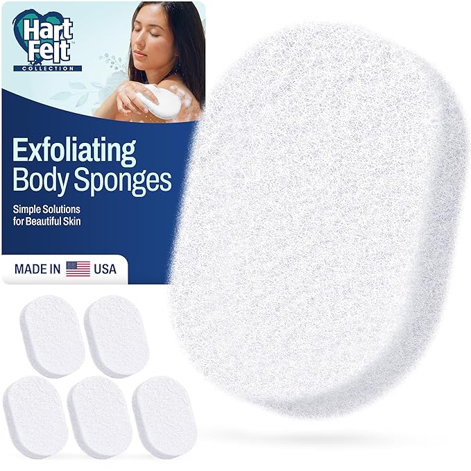 HartFelt Bath Sponges for Shower | Oval Body Wash Scrubber for Exfoliating Skin | Clean and Refresh Body, Back & Arms | Chemical-Free Body Sponge | Made in USA - Pack of 6