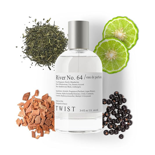 Twist River No. 64 - Eau De Parfum Inspired by Creed's Silver Mountain W., Long-Lasting Perfume For Men & Women, Paraben Free, Vegan, Clean Ingredients, Unisex Fragrance - 100 ml | 3.4 fl. oz.