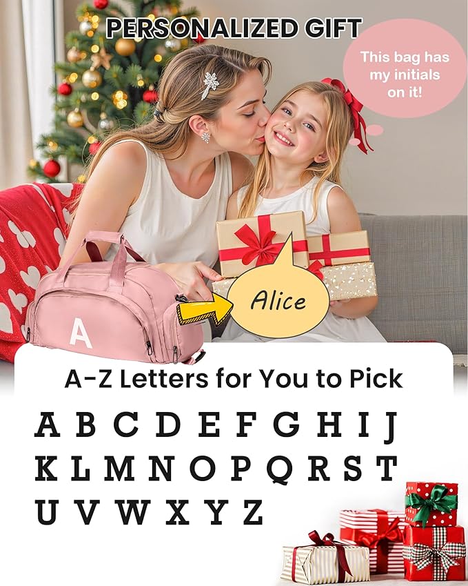 Birthday Gifts for 3 4 5 6 7 8 9 10 11 12 13 Year Old Girls, Initial Gym Bags with Shoe Compartment, Dance Bag for Girls, Monogram Kid Overnight Bags, Travel Duffle Tote (Letter O)