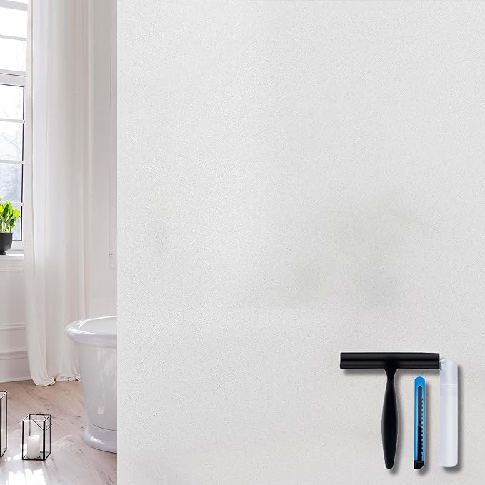 Volcanics Frosted Glass Window Privacy Film, Removable Static Cling Bathroom Window Film, Heat Control UV Blocking, Peep-Proof, Ideal for Home Office 35.4 x 78.7 Inches