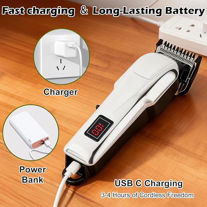 Hair Clippers for Men Cordless Clippers for Hair Cutting Rechargeable Beard Hair Trimmer LED Display Stocking Stuffers for Men