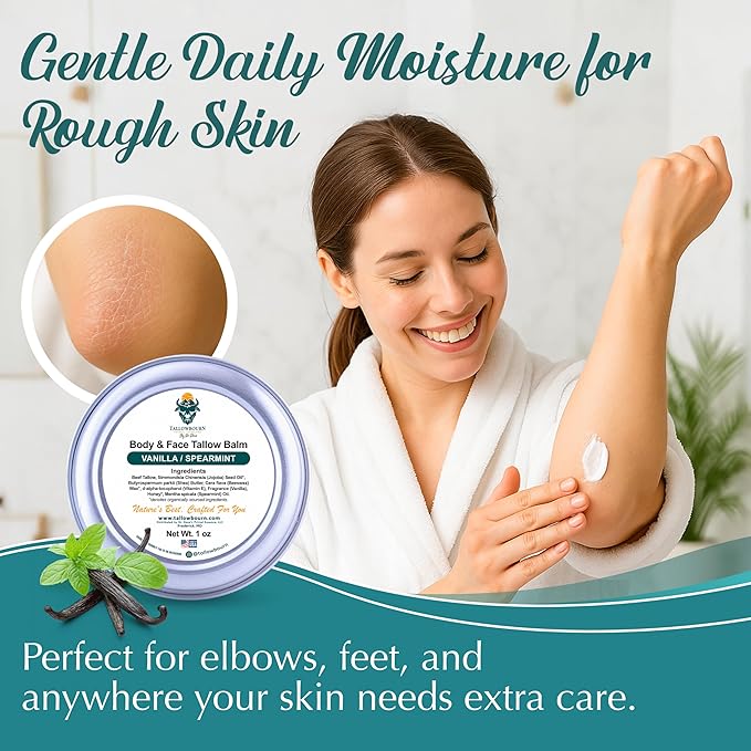 Dr. Dave's Primal Essence Grass Fed Beef Tallow Balm for Face and Body with Shea Butter, Organic Jojoba Oil, Honey, and Beeswax – Beef Tallow for Skin – Vanilla and Spearmint – 1 oz