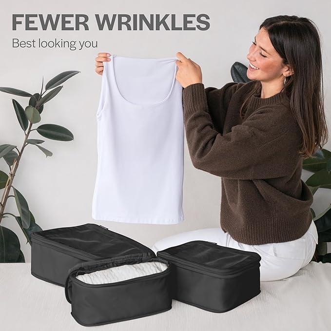 Aerotrunk Compression Packing Cubes for Travel - Luggage Organizer Bags - Double Zipper Packing Cubes for Suitcases (2-Pack, Black)