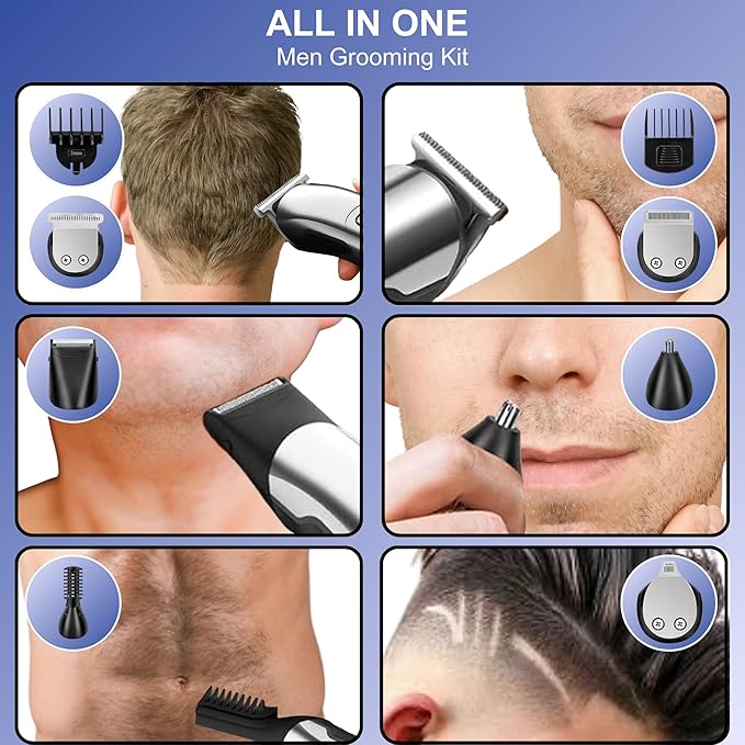 Trimmer for Men Features Waterproof Electric Razor for Your Needs Including Nose, Body, Face and Mustache, Cordless Hair Clippers Shavers for Men Grooming Kit, Silver Color