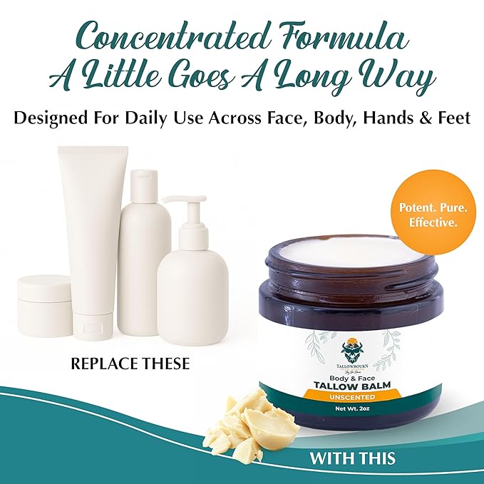 Dr. Dave's Primal Essence Grass Fed Beef Tallow Balm for Face and Body with Shea Butter, Organic Jojoba Oil, Honey, and Beeswax – Beef Tallow for Skin – Unscented Balm – 2 oz