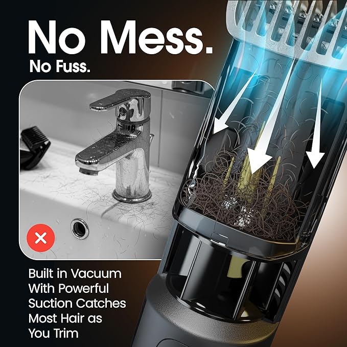 Bell+Howell Vacutrim Cordless Beard Trimmer – Rechargeable Electric Shaver with Built-in Vacuum, 20 Trim Settings, LED Indicator – for Mustache, Sideburns, Facial Hair – Deluxe, 7.5" As Seen On TV