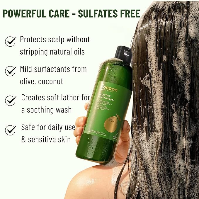 Cocoon Pomelo Oil Shampoo with Xylishine & Amino Acid, Hair Growth for Thinning, Damaged, Organic Shampoo No Sulfate, Vegan, Soften, Reduce Loss & Volumize Hair Growth
